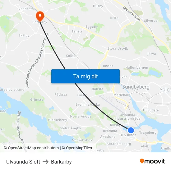 Ulvsunda Slott to Barkarby map