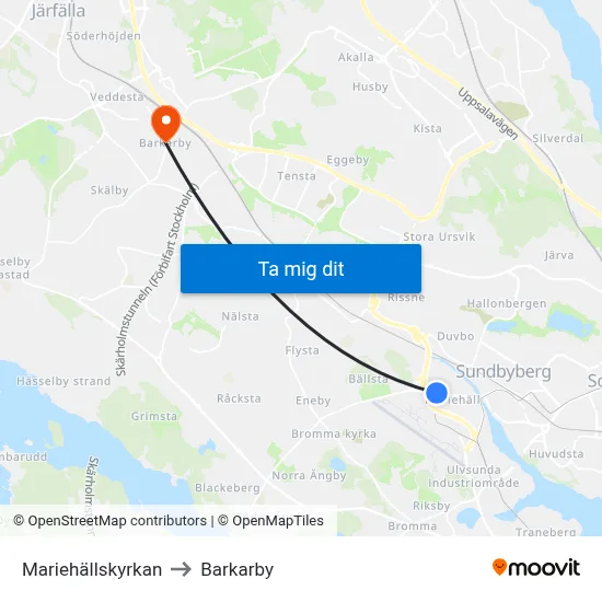 Mariehällskyrkan to Barkarby map