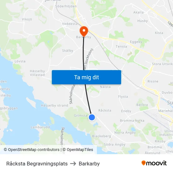 Råcksta Begravningsplats to Barkarby map