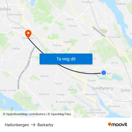 Hallonbergen to Barkarby map
