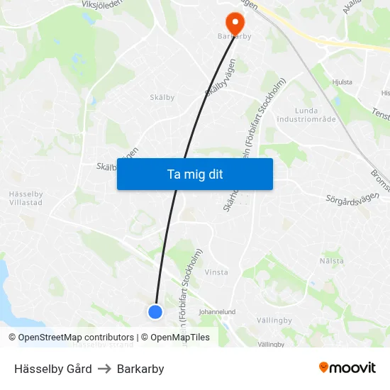 Hässelby Gård to Barkarby map
