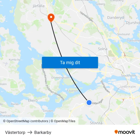 Västertorp to Barkarby map