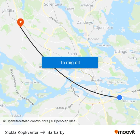 Sickla Köpkvarter to Barkarby map