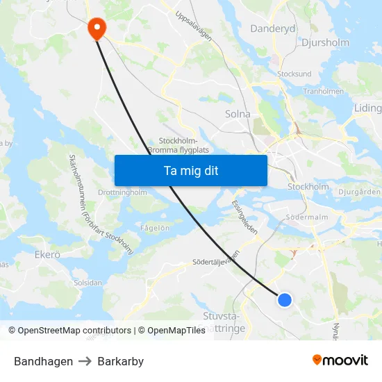Bandhagen to Barkarby map