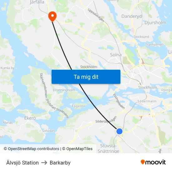 Älvsjö Station to Barkarby map