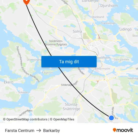 Farsta Centrum to Barkarby map