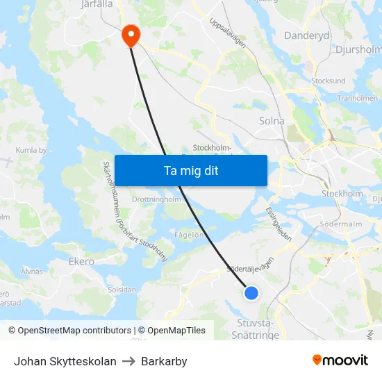 Johan Skytteskolan to Barkarby map