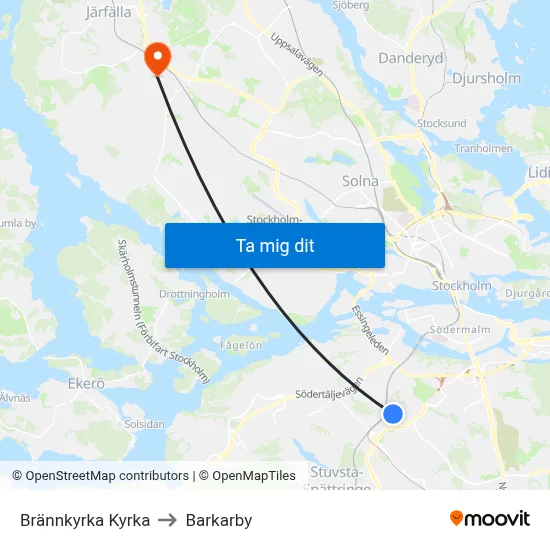 Brännkyrka Kyrka to Barkarby map