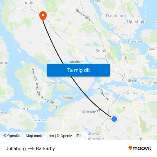 Juliaborg to Barkarby map