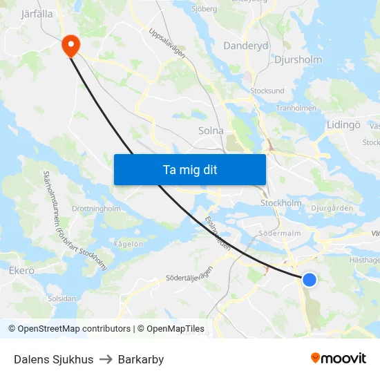 Dalens Sjukhus to Barkarby map