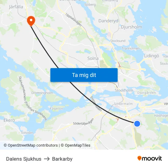 Dalens Sjukhus to Barkarby map