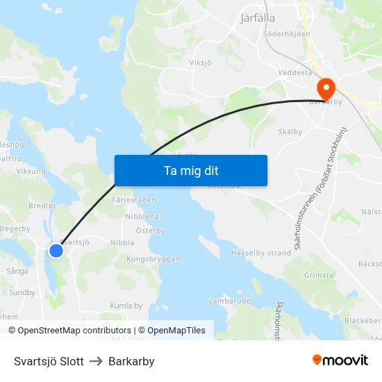 Svartsjö Slott to Barkarby map