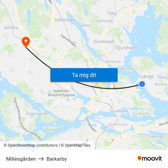 Millesgården to Barkarby map
