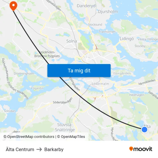Älta Centrum to Barkarby map