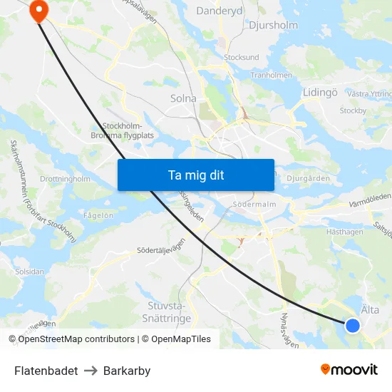 Flatenbadet to Barkarby map
