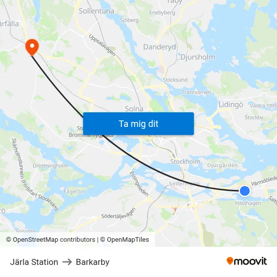 Järla Station to Barkarby map