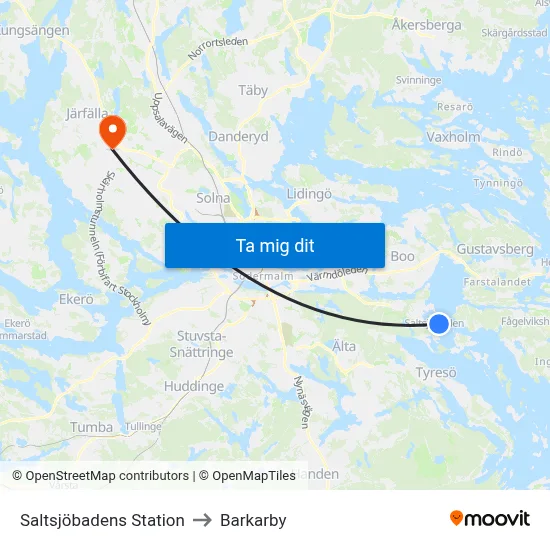 Saltsjöbadens Station to Barkarby map