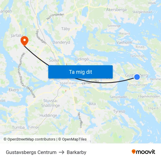 Gustavsbergs Centrum to Barkarby map