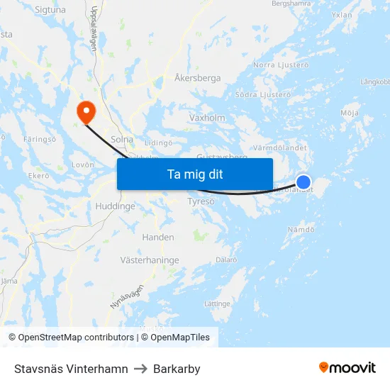 Stavsnäs Vinterhamn to Barkarby map