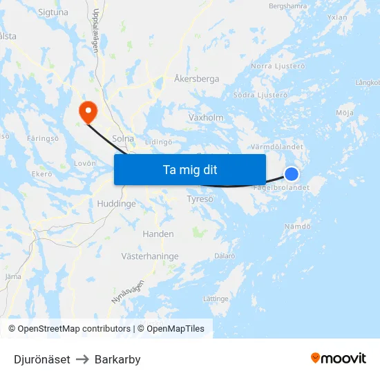 Djurönäset to Barkarby map