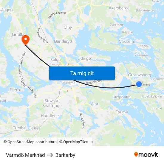 Värmdö Marknad to Barkarby map