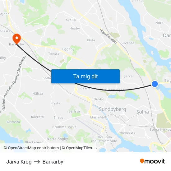 Järva Krog to Barkarby map