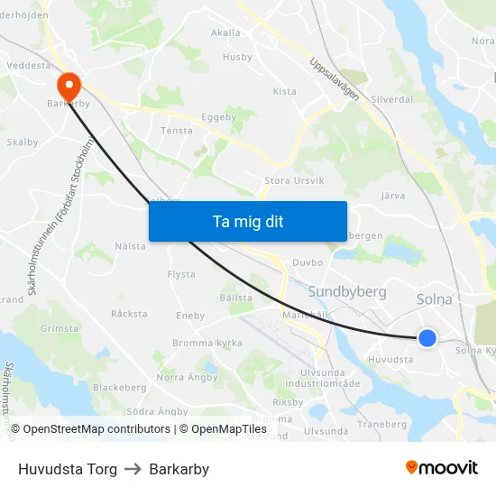 Huvudsta Torg to Barkarby map