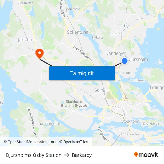 Djursholms Ösby Station to Barkarby map