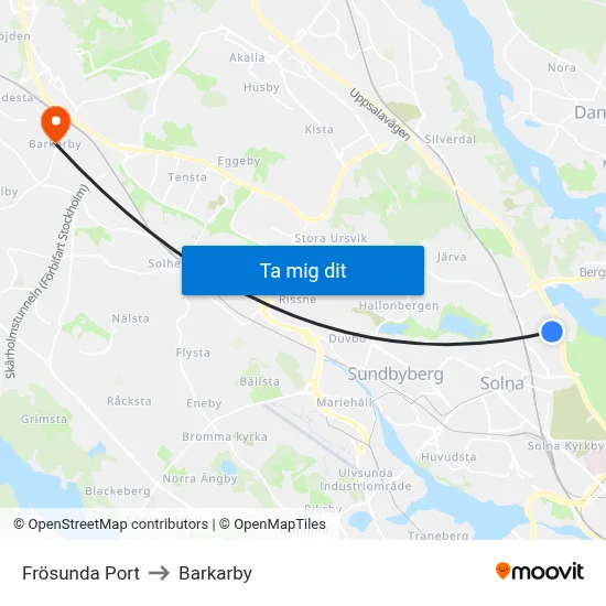 Frösunda Port to Barkarby map