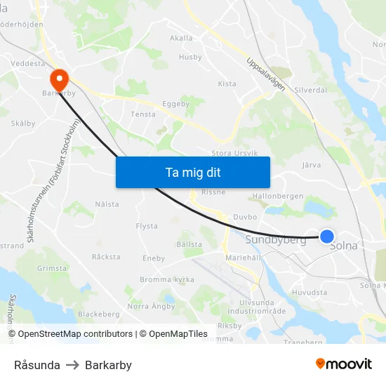Råsunda to Barkarby map