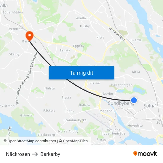 Näckrosen to Barkarby map