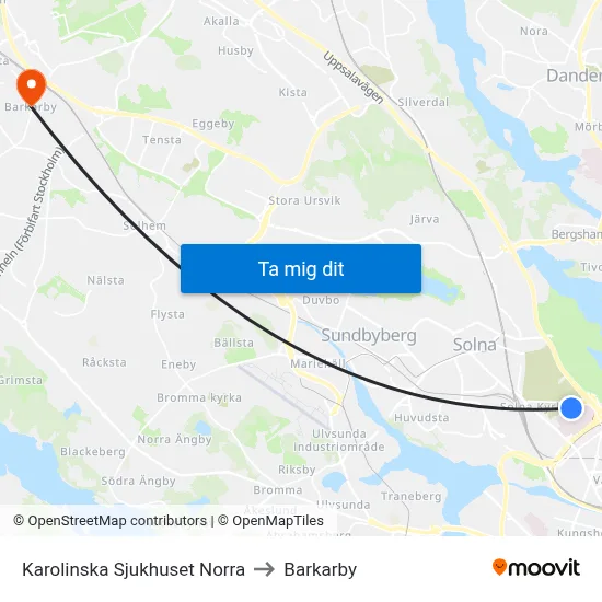 Karolinska Sjukhuset Norra to Barkarby map