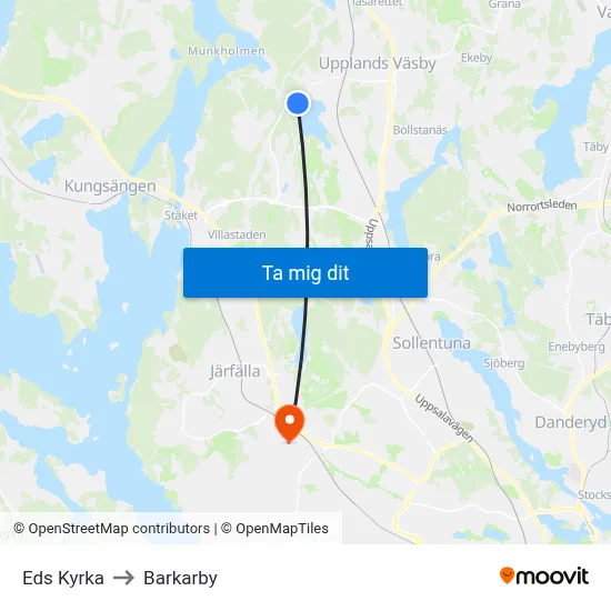 Eds Kyrka to Barkarby map