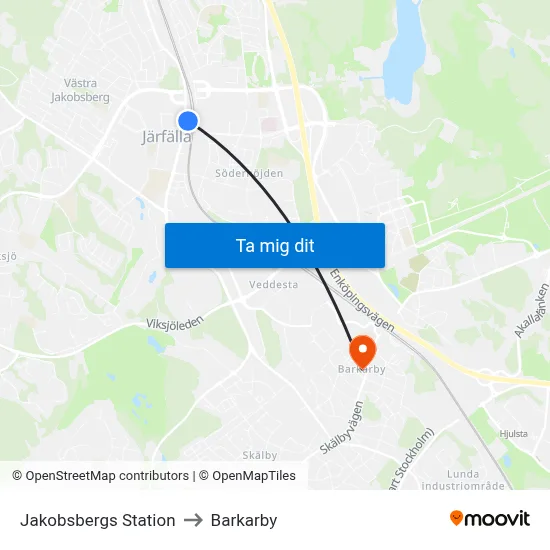 Jakobsbergs Station to Barkarby map