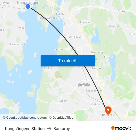 Kungsängens Station to Barkarby map