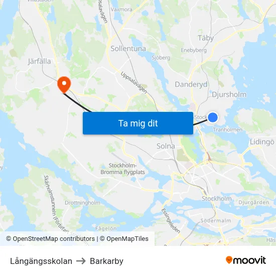 Långängsskolan to Barkarby map