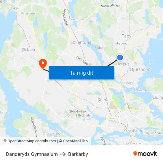 Danderyds Gymnasium to Barkarby map
