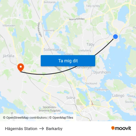 Hägernäs Station to Barkarby map