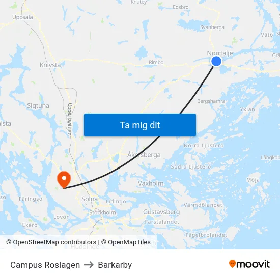 Campus Roslagen to Barkarby map