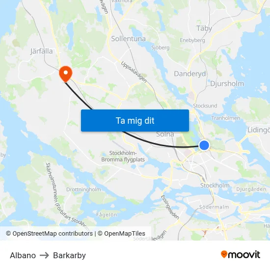 Albano to Barkarby map