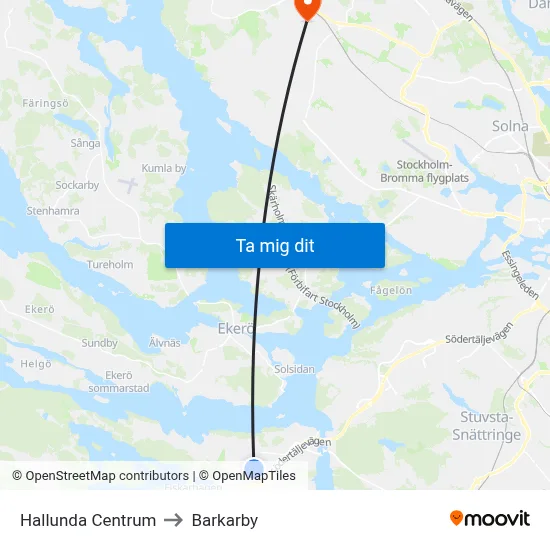 Hallunda Centrum to Barkarby map