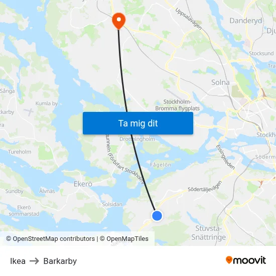 Ikea to Barkarby map
