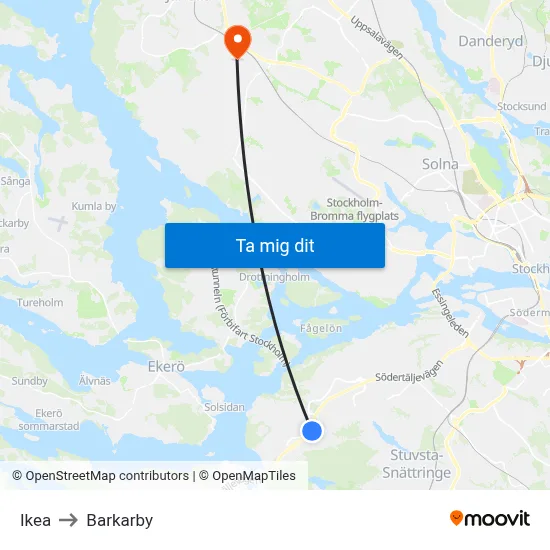 Ikea to Barkarby map