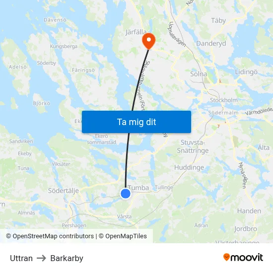 Uttran to Barkarby map