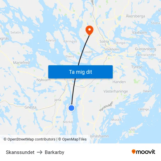 Skanssundet to Barkarby map
