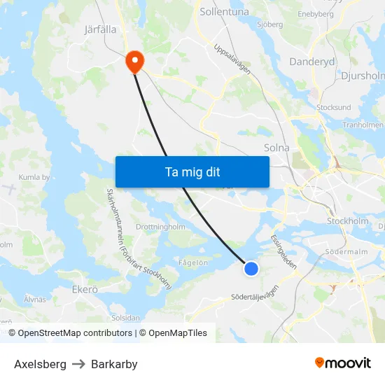 Axelsberg to Barkarby map