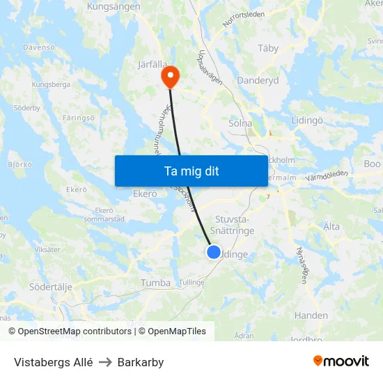 Vistabergs Allé to Barkarby map