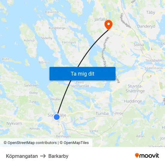 Köpmangatan to Barkarby map