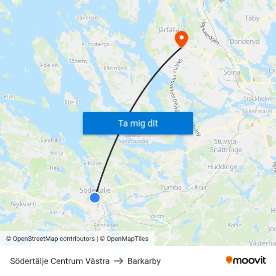 Södertälje Centrum Västra to Barkarby map