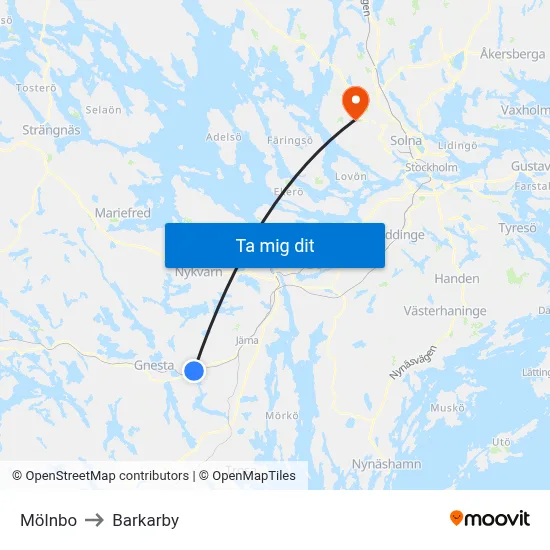 Mölnbo to Barkarby map
